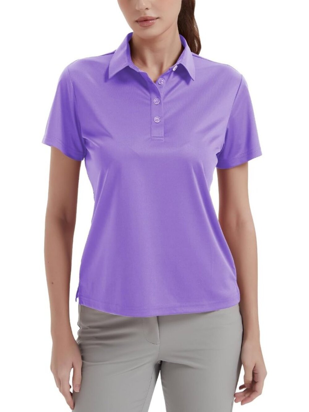 Women's Lavender 4 Button UPF 50+ Short Sleeve Polo Shirt Collared Quick Dry Top
